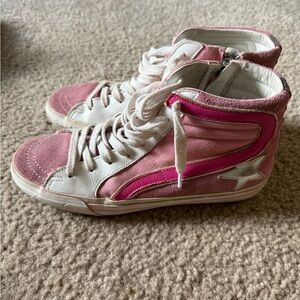 Golden Goose Pink and White High-Top Sneakers Slides